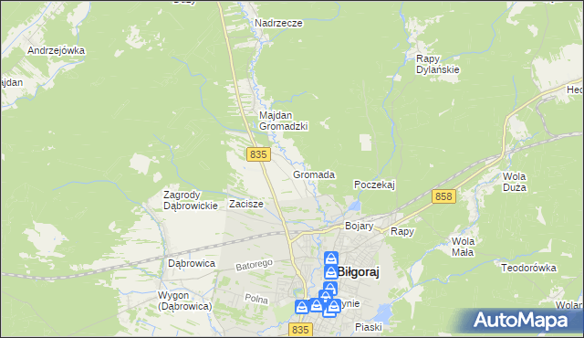mapa Gromada gmina Biłgoraj, Gromada gmina Biłgoraj na mapie Targeo
