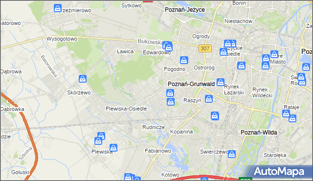 mapa Grunwald gmina Poznań, Grunwald gmina Poznań na mapie Targeo