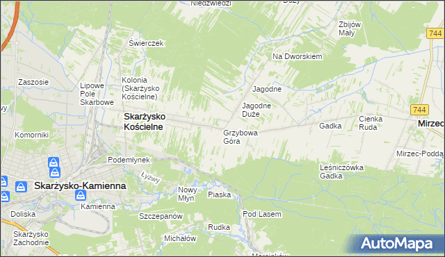 mapa Grzybowa Góra, Grzybowa Góra na mapie Targeo