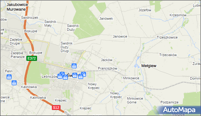 mapa Jacków gmina Mełgiew, Jacków gmina Mełgiew na mapie Targeo