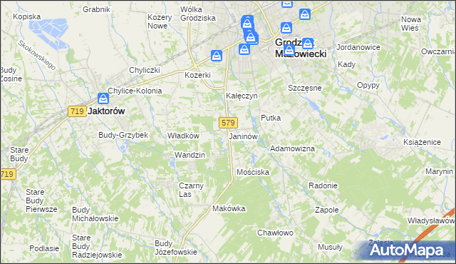 mapa Janinów gmina Grodzisk Mazowiecki, Janinów gmina Grodzisk Mazowiecki na mapie Targeo