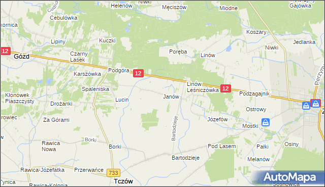 mapa Janów gmina Tczów, Janów gmina Tczów na mapie Targeo