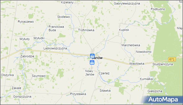 mapa Janów powiat sokólski, Janów powiat sokólski na mapie Targeo