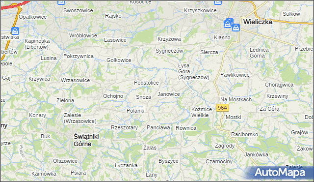 mapa Janowice gmina Wieliczka, Janowice gmina Wieliczka na mapie Targeo