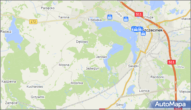 mapa Janowo gmina Szczecinek, Janowo gmina Szczecinek na mapie Targeo