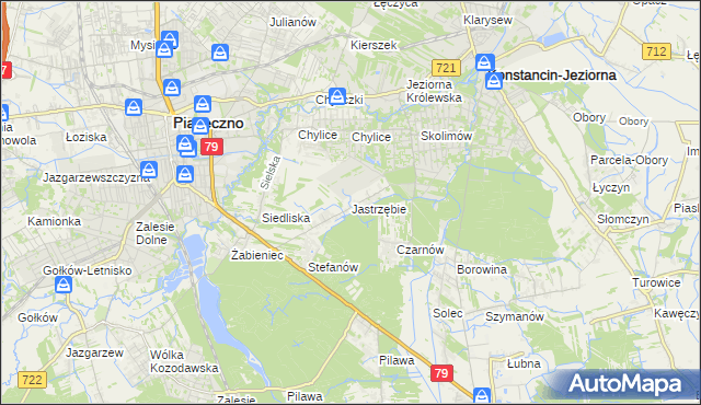 mapa Jastrzębie gmina Piaseczno, Jastrzębie gmina Piaseczno na mapie Targeo