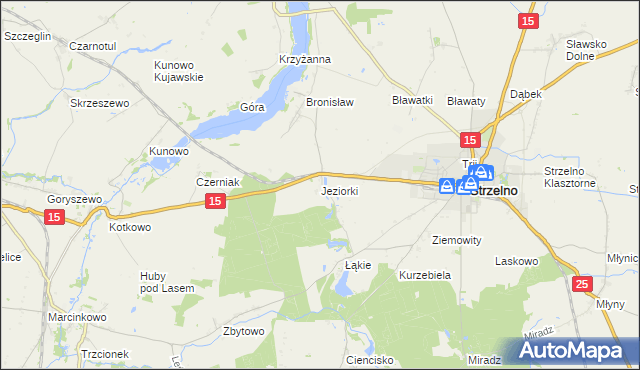 mapa Jeziorki gmina Strzelno, Jeziorki gmina Strzelno na mapie Targeo