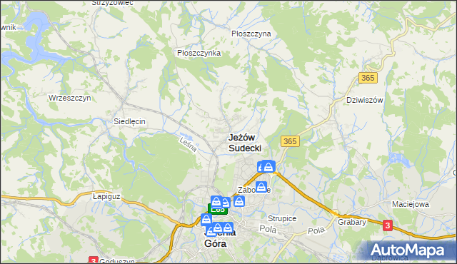 mapa Jeżów Sudecki, Jeżów Sudecki na mapie Targeo