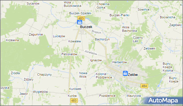mapa Józefatów gmina Buczek, Józefatów gmina Buczek na mapie Targeo