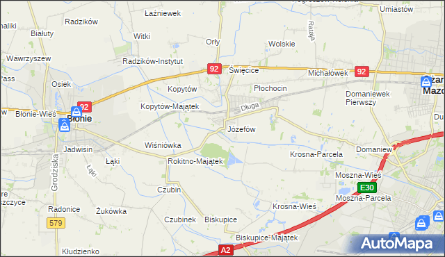 mapa Józefów gmina Ożarów Mazowiecki, Józefów gmina Ożarów Mazowiecki na mapie Targeo