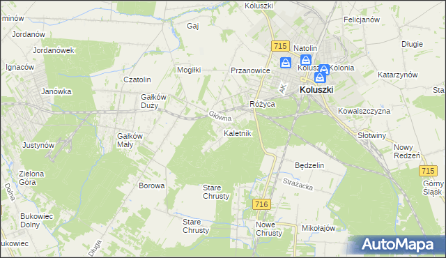 mapa Kaletnik gmina Koluszki, Kaletnik gmina Koluszki na mapie Targeo