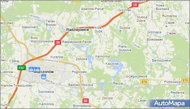 mapa Kamionka gmina Radziejowice, Kamionka gmina Radziejowice na mapie Targeo