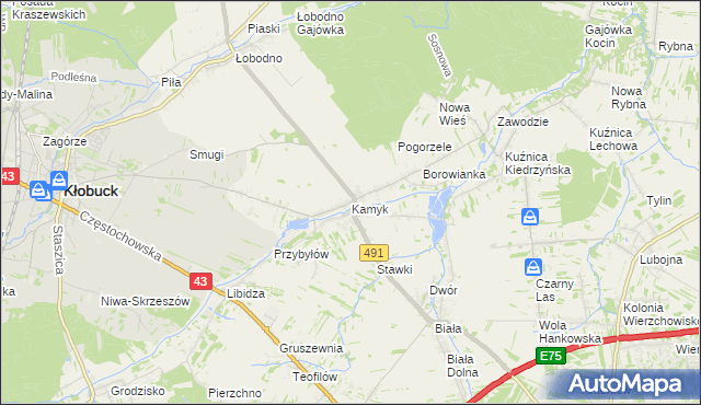 mapa Kamyk gmina Kłobuck, Kamyk gmina Kłobuck na mapie Targeo