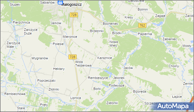 mapa Karsznice gmina Małogoszcz, Karsznice gmina Małogoszcz na mapie Targeo