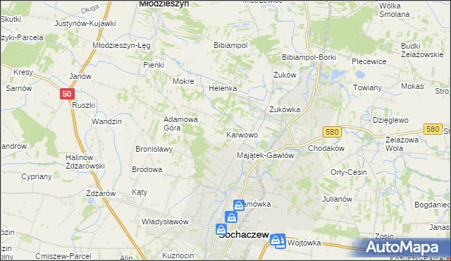 mapa Karwowo gmina Sochaczew, Karwowo gmina Sochaczew na mapie Targeo