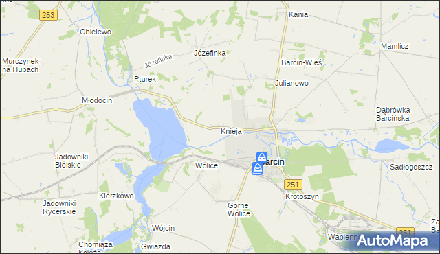 mapa Knieja gmina Barcin, Knieja gmina Barcin na mapie Targeo