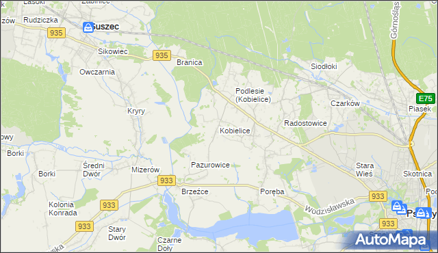 mapa Kobielice gmina Suszec, Kobielice gmina Suszec na mapie Targeo