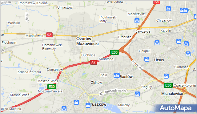 mapa Konotopa gmina Ożarów Mazowiecki, Konotopa gmina Ożarów Mazowiecki na mapie Targeo