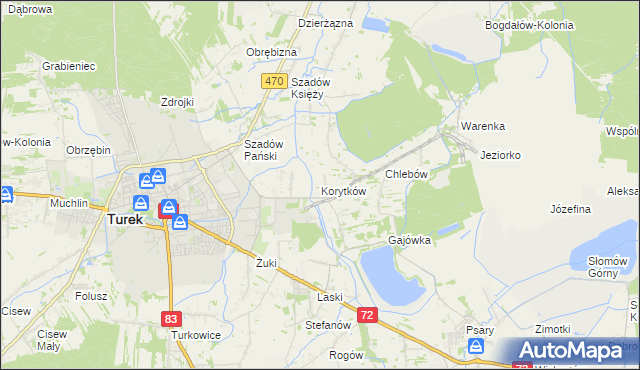 mapa Korytków gmina Turek, Korytków gmina Turek na mapie Targeo