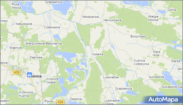 mapa Kotlarka gmina Krośnice, Kotlarka gmina Krośnice na mapie Targeo