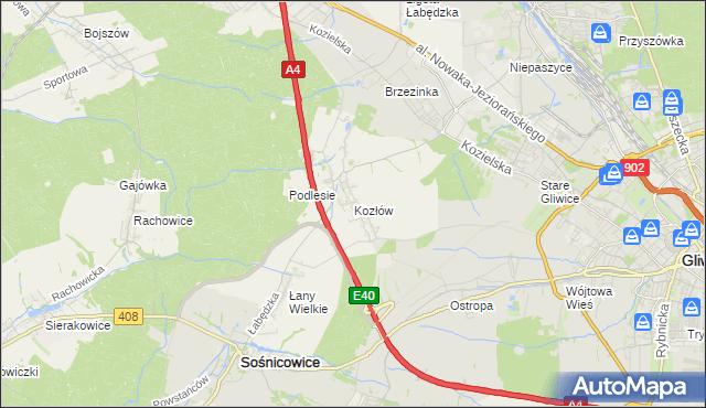 mapa Kozłów gmina Sośnicowice, Kozłów gmina Sośnicowice na mapie Targeo