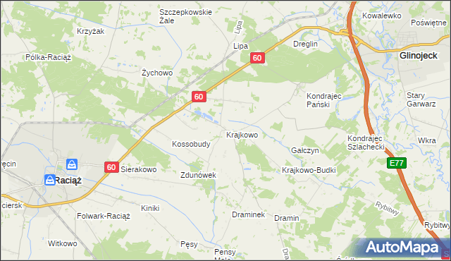 mapa Krajkowo gmina Raciąż, Krajkowo gmina Raciąż na mapie Targeo