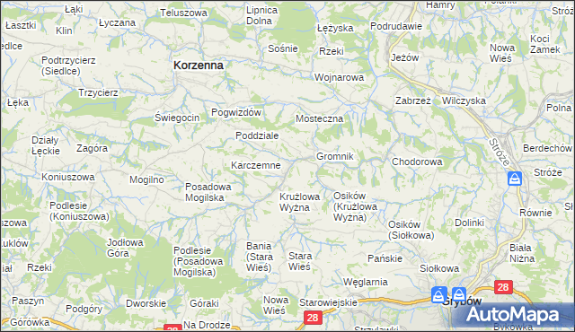 mapa Krużlowa Niżna, Krużlowa Niżna na mapie Targeo