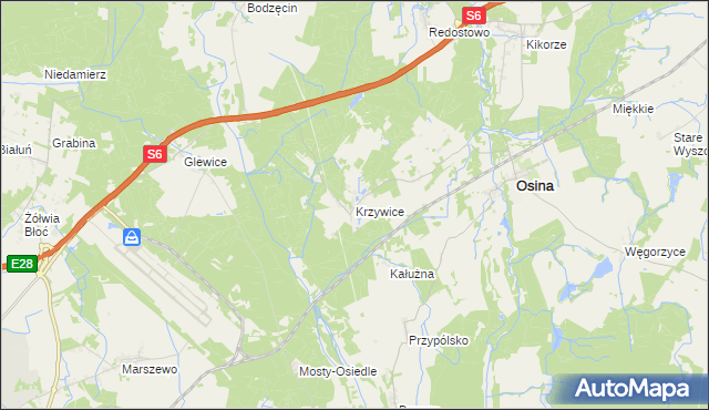 mapa Krzywice gmina Osina, Krzywice gmina Osina na mapie Targeo