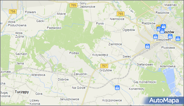 mapa Krzywołęcz, Krzywołęcz na mapie Targeo