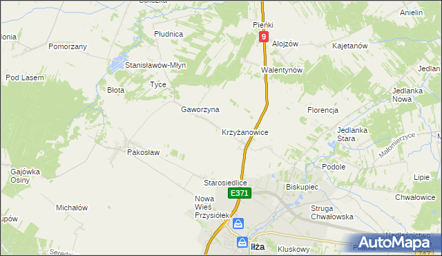 mapa Krzyżanowice gmina Iłża, Krzyżanowice gmina Iłża na mapie Targeo