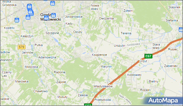 mapa Książenice gmina Grodzisk Mazowiecki, Książenice gmina Grodzisk Mazowiecki na mapie Targeo