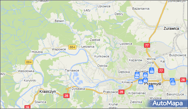 mapa Kuńkowce, Kuńkowce na mapie Targeo