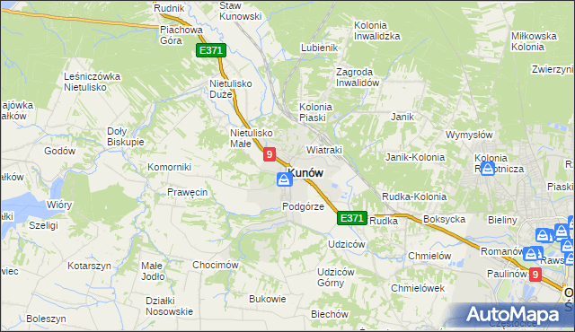 mapa Kunów powiat ostrowiecki, Kunów powiat ostrowiecki na mapie Targeo