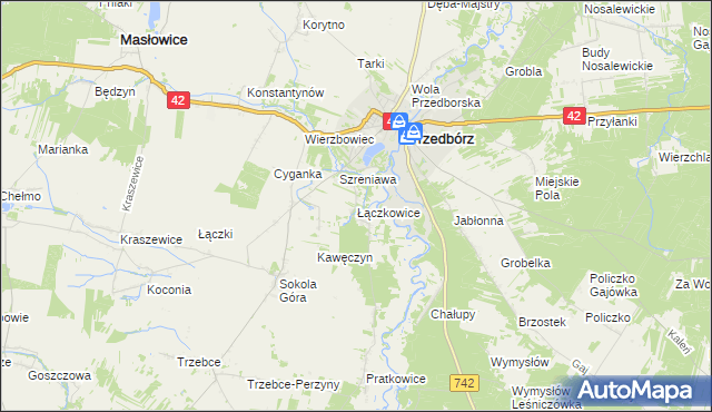 mapa Łączkowice gmina Masłowice, Łączkowice gmina Masłowice na mapie Targeo