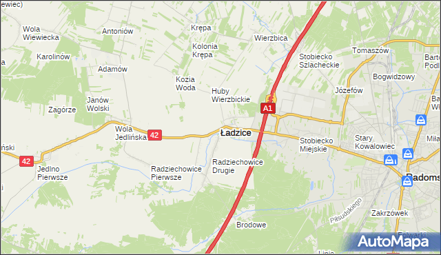 mapa Ładzice, Ładzice na mapie Targeo