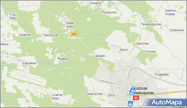 mapa Lasówki gmina Grodzisk Wielkopolski, Lasówki gmina Grodzisk Wielkopolski na mapie Targeo