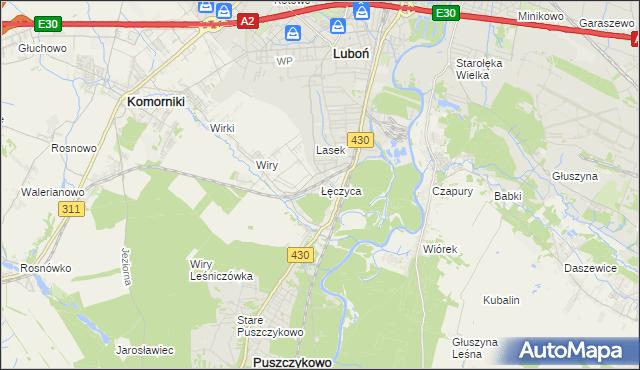 mapa Łęczyca gmina Komorniki, Łęczyca gmina Komorniki na mapie Targeo