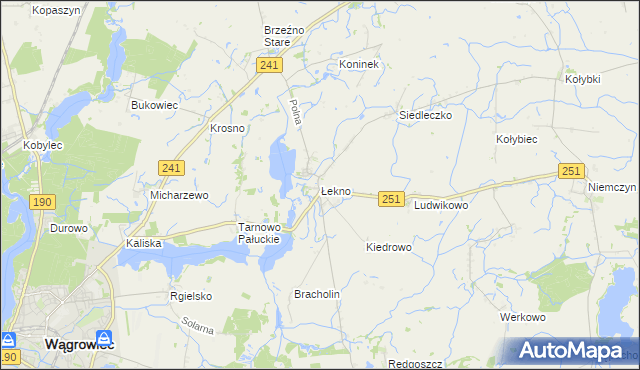 mapa Łekno gmina Wągrowiec, Łekno gmina Wągrowiec na mapie Targeo