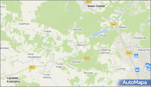mapa Lewiczyn gmina Lipowiec Kościelny, Lewiczyn gmina Lipowiec Kościelny na mapie Targeo