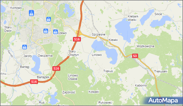 mapa Linowo gmina Purda, Linowo gmina Purda na mapie Targeo