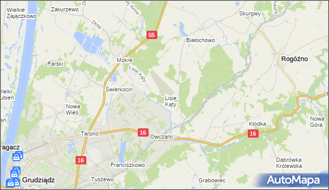 mapa Lisie Kąty gmina Grudziądz, Lisie Kąty gmina Grudziądz na mapie Targeo