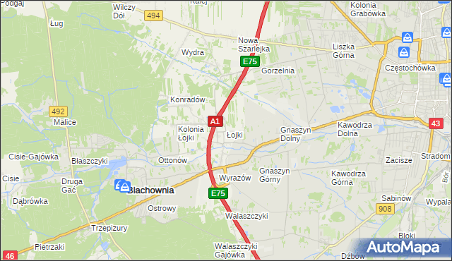 mapa Łojki gmina Blachownia, Łojki gmina Blachownia na mapie Targeo