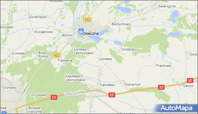 mapa Łoniewo gmina Osieczna, Łoniewo gmina Osieczna na mapie Targeo