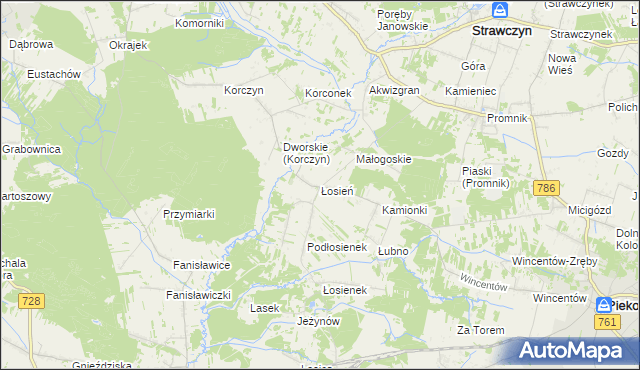 mapa Łosień gmina Piekoszów, Łosień gmina Piekoszów na mapie Targeo