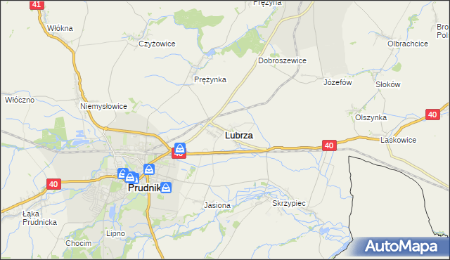 mapa Lubrza powiat prudnicki, Lubrza powiat prudnicki na mapie Targeo