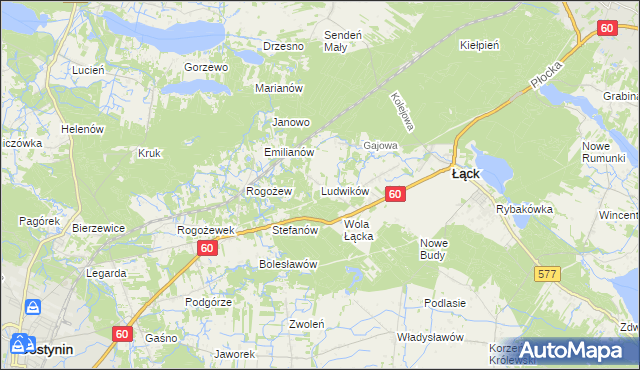 mapa Ludwików gmina Łąck, Ludwików gmina Łąck na mapie Targeo