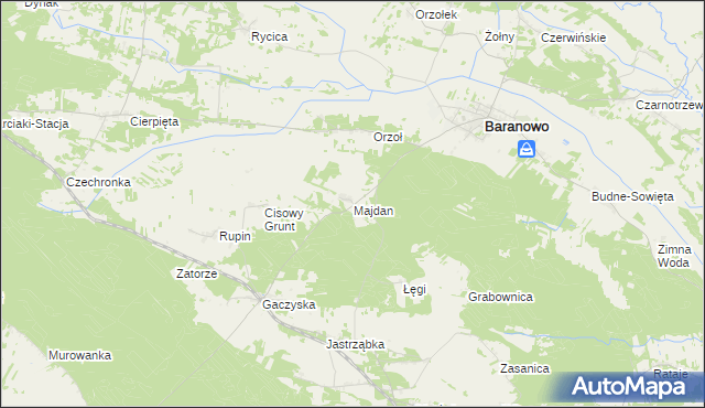 mapa Majdan gmina Baranowo, Majdan gmina Baranowo na mapie Targeo