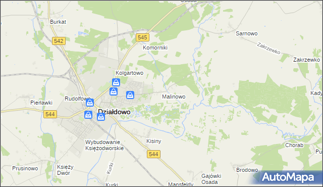 mapa Malinowo gmina Działdowo, Malinowo gmina Działdowo na mapie Targeo