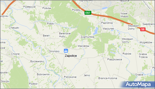 mapa Marcelów gmina Zapolice, Marcelów gmina Zapolice na mapie Targeo