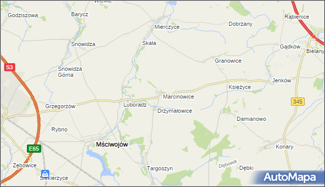 mapa Marcinowice gmina Mściwojów, Marcinowice gmina Mściwojów na mapie Targeo